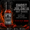 Arizona Squatch Outdoors Ghost Jolokia Hot Sauce bottle with authentic ghost peppers, smoky flavor, and extra spicy heat. Made in the USA. Flavor-Forward