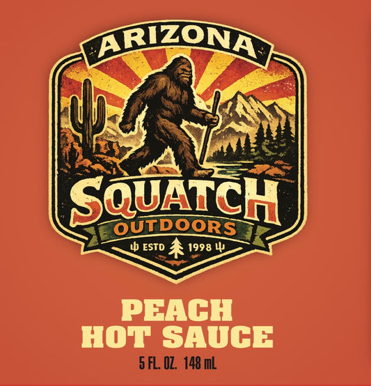 Arizona Squatch Outdoors Peach Hot Sauce 5oz Bottle
