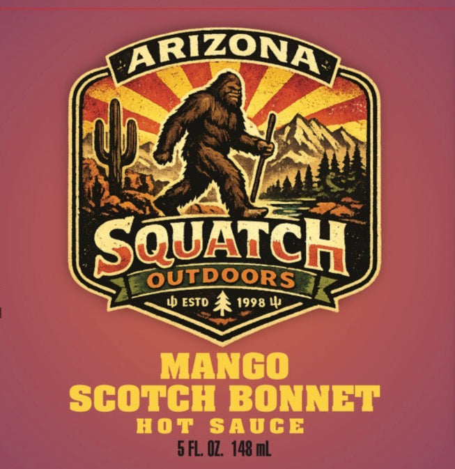 **Seasonal** Arizona Squatch Outdoors Mango Scotch Bonnet Hot Sauce 5oz Bottle
