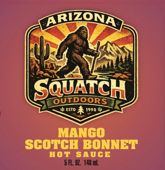 **Seasonal** Arizona Squatch Outdoors Mango Scotch Bonnet Hot Sauce 5oz Bottle