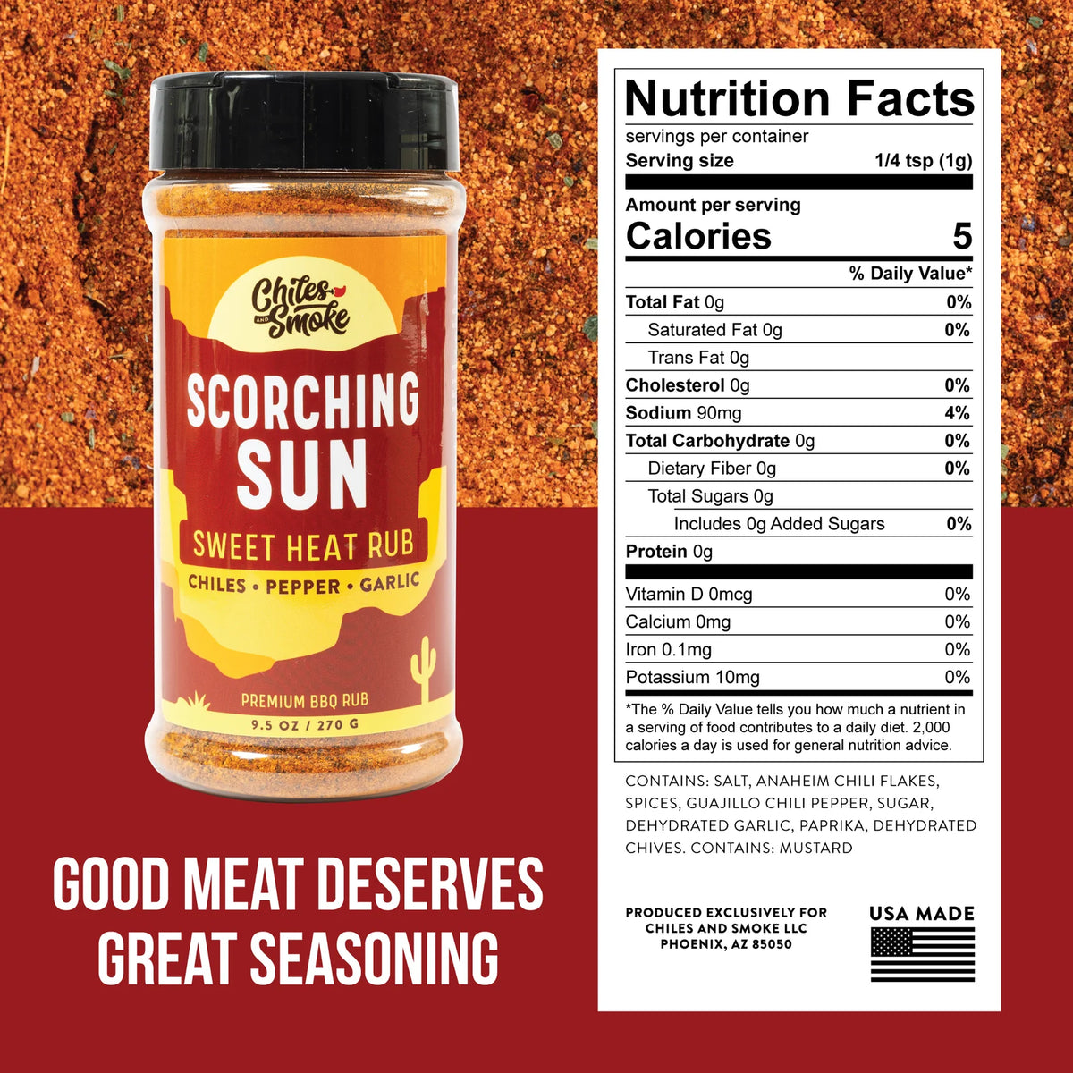 Chiles and Smoke Scorching Sun Sweet Heat Rub nutrition facts and ingredients