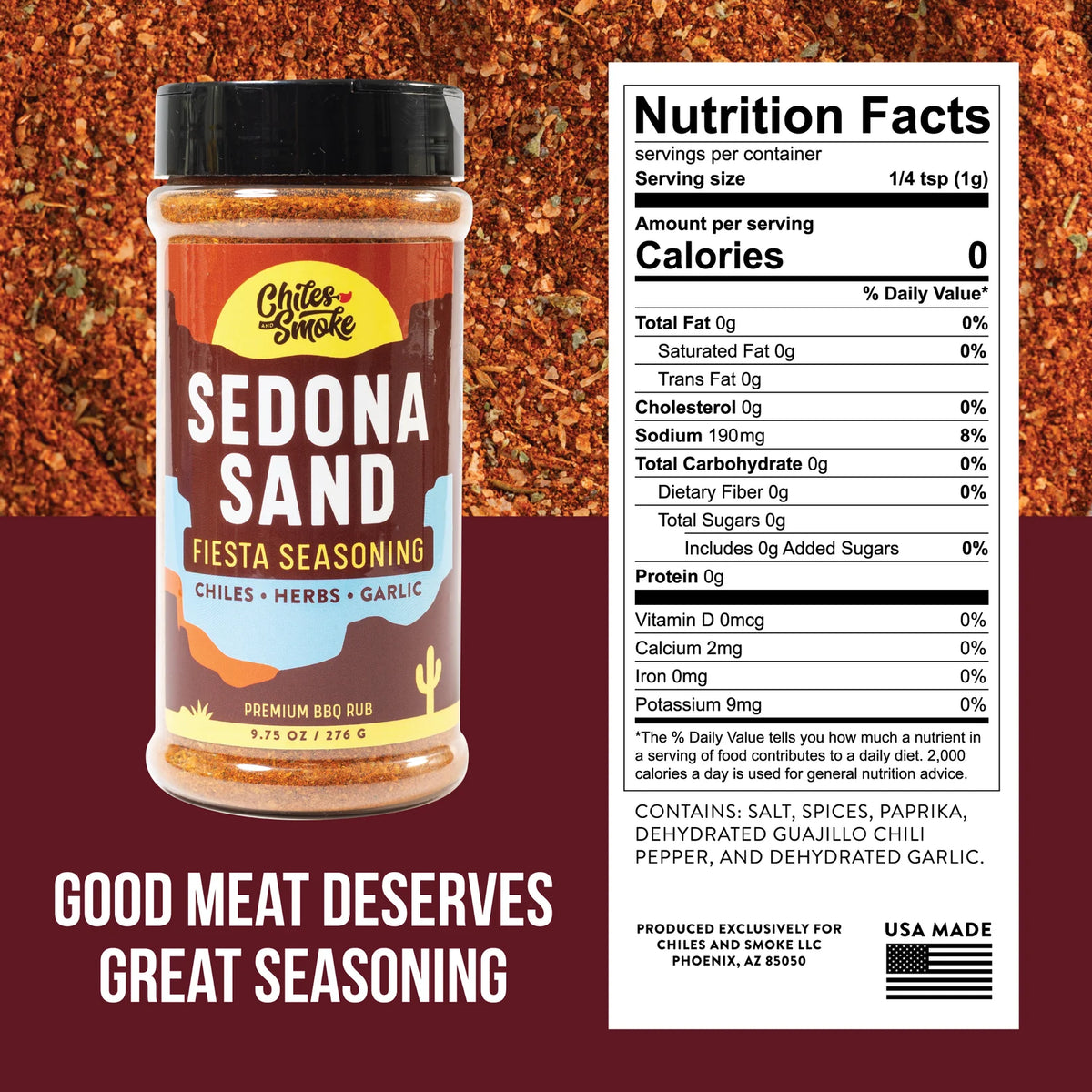 Chiles and Smoke Sedona Sand Fiesta Seasoning nutrition facts and ingredients